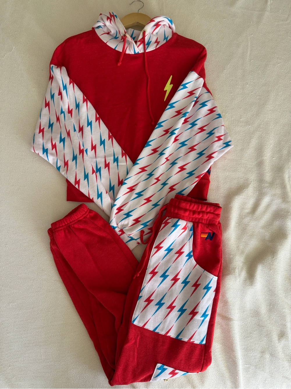 Aviator Nation Set Lightening Bolt Red Hoodie & Jogger Set